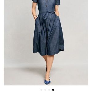 DENIM BUTTON FRONT FIT & FLARE DRESS